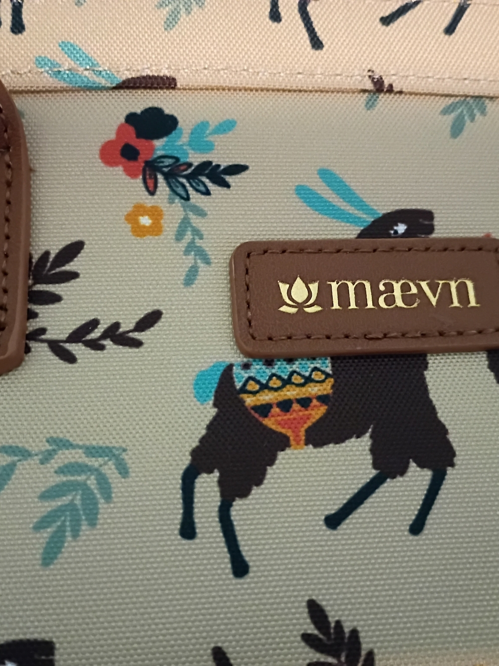 Maevn Llama Print Cream Nurse Backpack with Brown Trim - Picture 2 of 6
